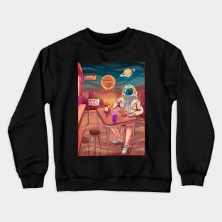 Astronaut Eating Noodles on Mars - Funny Astronaut in Space Crewneck Sweatshirt